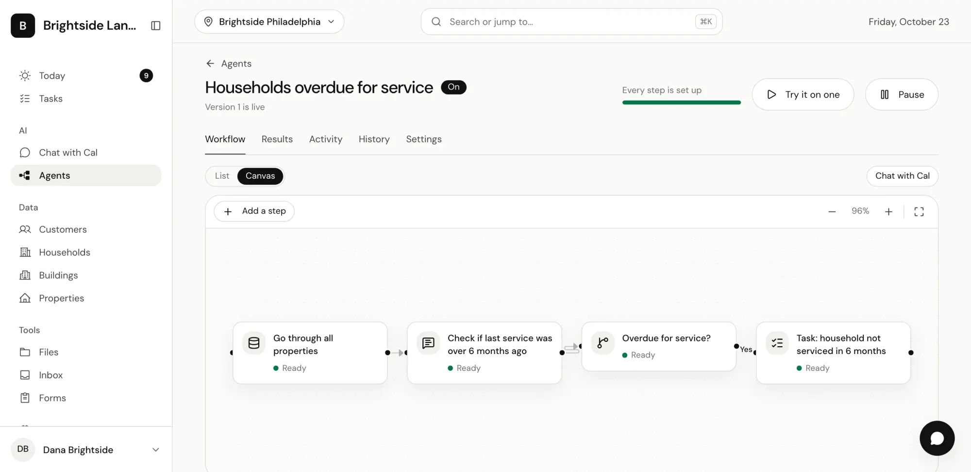 A CalOS agent: go through all properties, check the last service date, and make a task when it’s overdue.